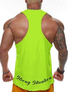 Fitness Hombres Top tank deportivo con estampado de letra de espalda nadadora - Verde Lima - Ver 1