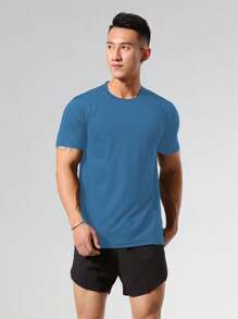 Manfinity Sport Corelite Men Solid Round Neck Sports Tee Workout Tops Gym Top Breathable - Blue - View 1
