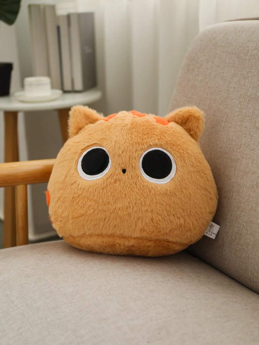 1入組卡通設計裝飾抱枕，卡通貓形家居裝飾抱枕 - 駝色 - 查看 1