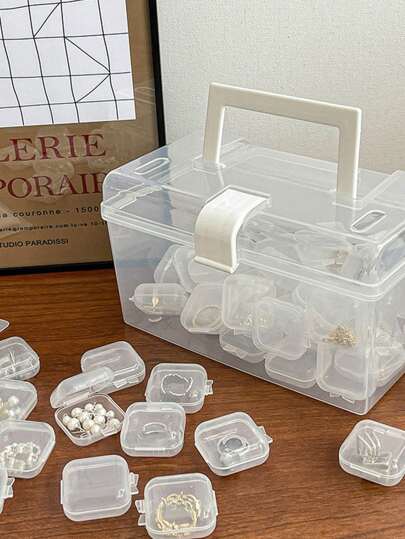 20 piezas de plástico Bisutería minimalista transparente portátil Caja de almacenamiento de joya para casa