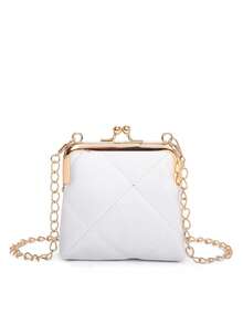 Chicas Monedero con diseño de puntada con cadena con tira PU con cerradura - Blanco - Ver 1