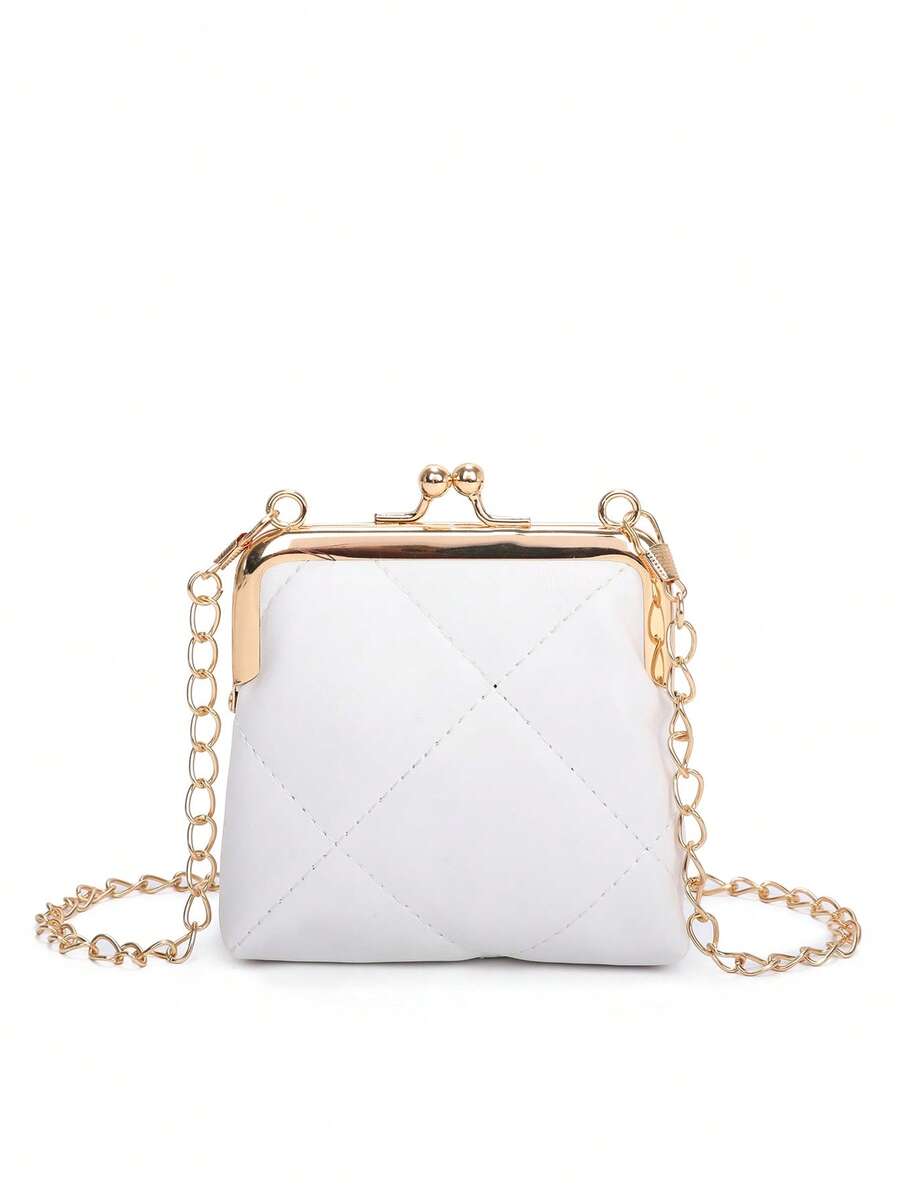 Chicas Monedero con diseño de puntada con cadena con tira PU con cerradura - Blanco - Ver 1