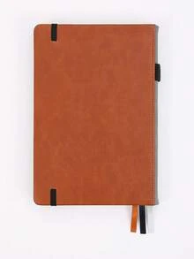 1pc Solid Color Mini Notebook With Elastic Band, Simple Portable Hand Account Notebook For School Student - Rust Brown - View 2