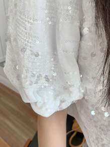 DAZY Contrast Sequin Puff Sleeve Tee