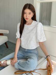 DAZY Contrast Sequin Puff Sleeve Tee