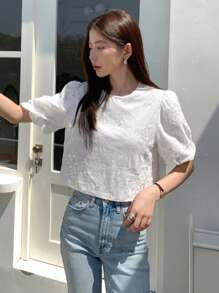 DAZY Contrast Sequin Puff Sleeve Tee