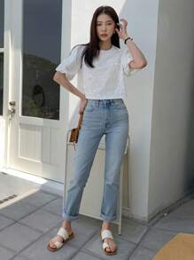 DAZY Contrast Sequin Puff Sleeve Tee