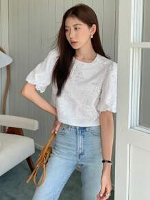 DAZY Contrast Sequin Puff Sleeve Tee