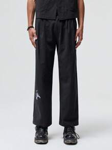 Venom Duvel 男士棉蠍和字母圖案直筒褲 - 黑色 - 查看 5