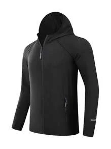 Manfinity Sport Corelite Hombres Cazadora deportiva de manga raglán con capucha - Negro - Ver 1