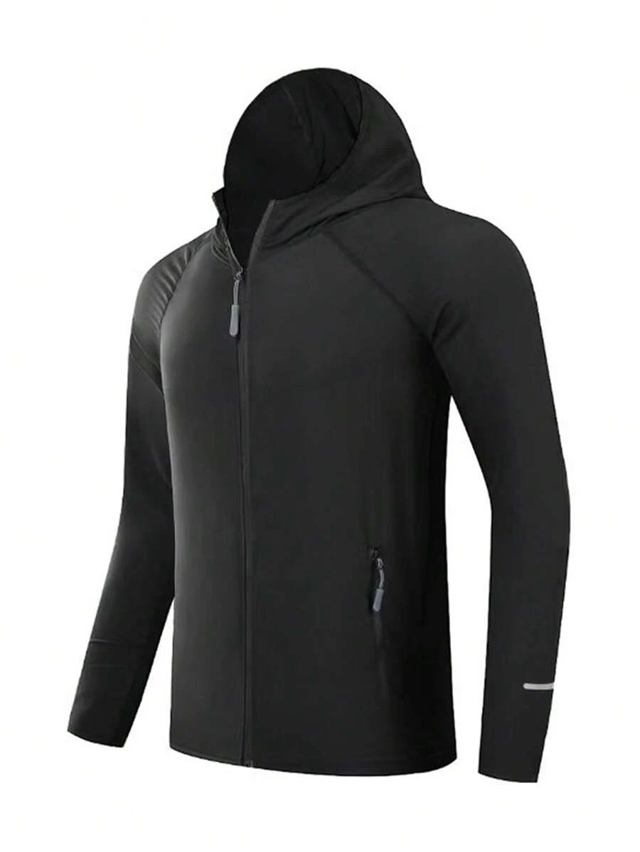 Manfinity Sport Corelite Hombres Cazadora deportiva de manga raglán con capucha - Negro - Ver 1