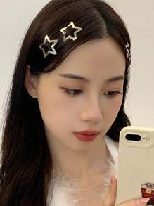 DAZY 4pcs Women Star Design Fashionable Hair Clip For Daily Decoration Street - Silver - View 4