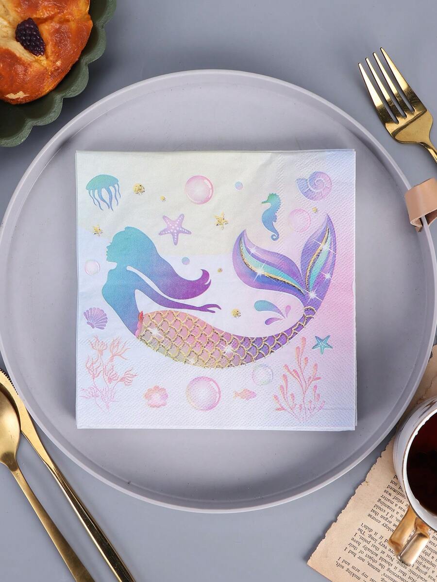 20 chiếc khăn ăn hình nàng tiên cá dùng một lần - Nhiều màu - Xem 1