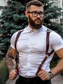 1pc Men Studded Decor Punk Suspenders For Daily Life - Brown - View 1