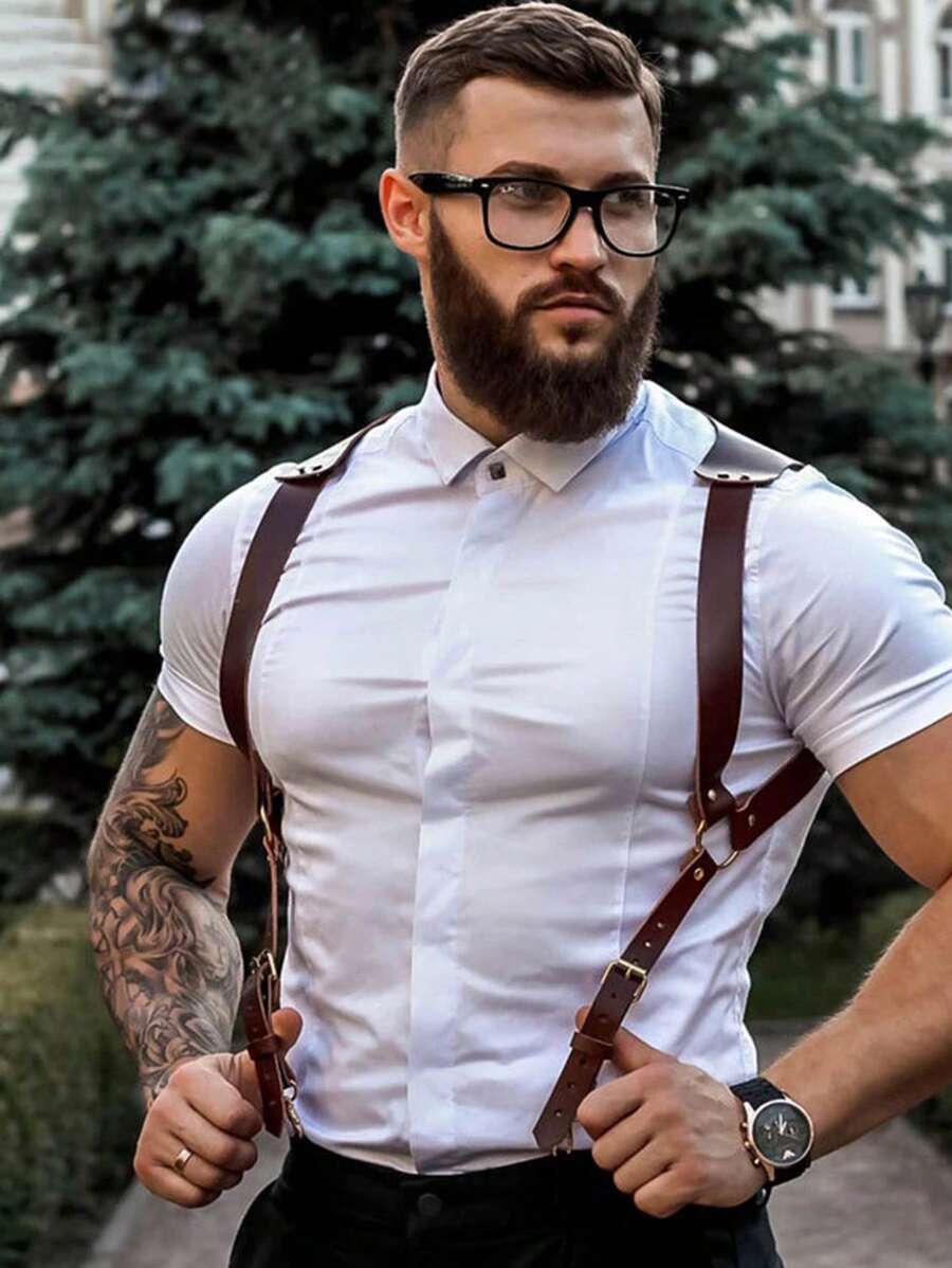 1pc Men Studded Decor Punk Suspenders For Daily Life - Brown - View 1