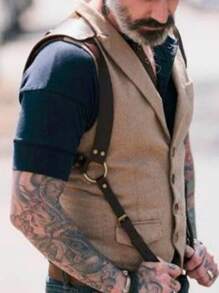 1pc Men Studded Decor Punk Suspenders For Daily Life - Brown - View 3