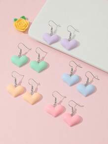 5雙女孩愛心裝飾可愛耳墜日常裝飾 - 彩色 - 查看 1