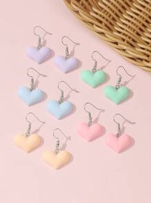 5雙女孩愛心裝飾可愛耳墜日常裝飾 - 彩色 - 查看 2