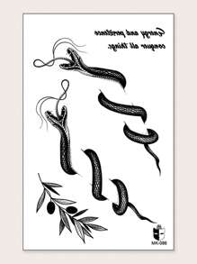 1 hoja Pegatina tatuaje serpiente & con estampado de slogan - Negro - Ver 2