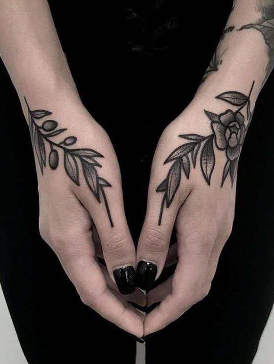 1張樹葉花卉圖案紋身貼紙 - 黑色 - 查看 1