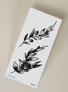 1張樹葉花卉圖案紋身貼紙 - 黑色 - 查看 5