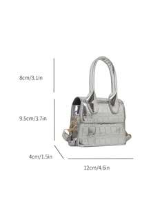 Mini Square Bag Crocodile Embossed Silver Funky, Animal Print Women Bag - Silver - View 4