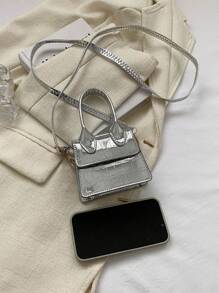 Mini Square Bag Crocodile Embossed Silver Funky, Animal Print Women Bag - Silver - View 5