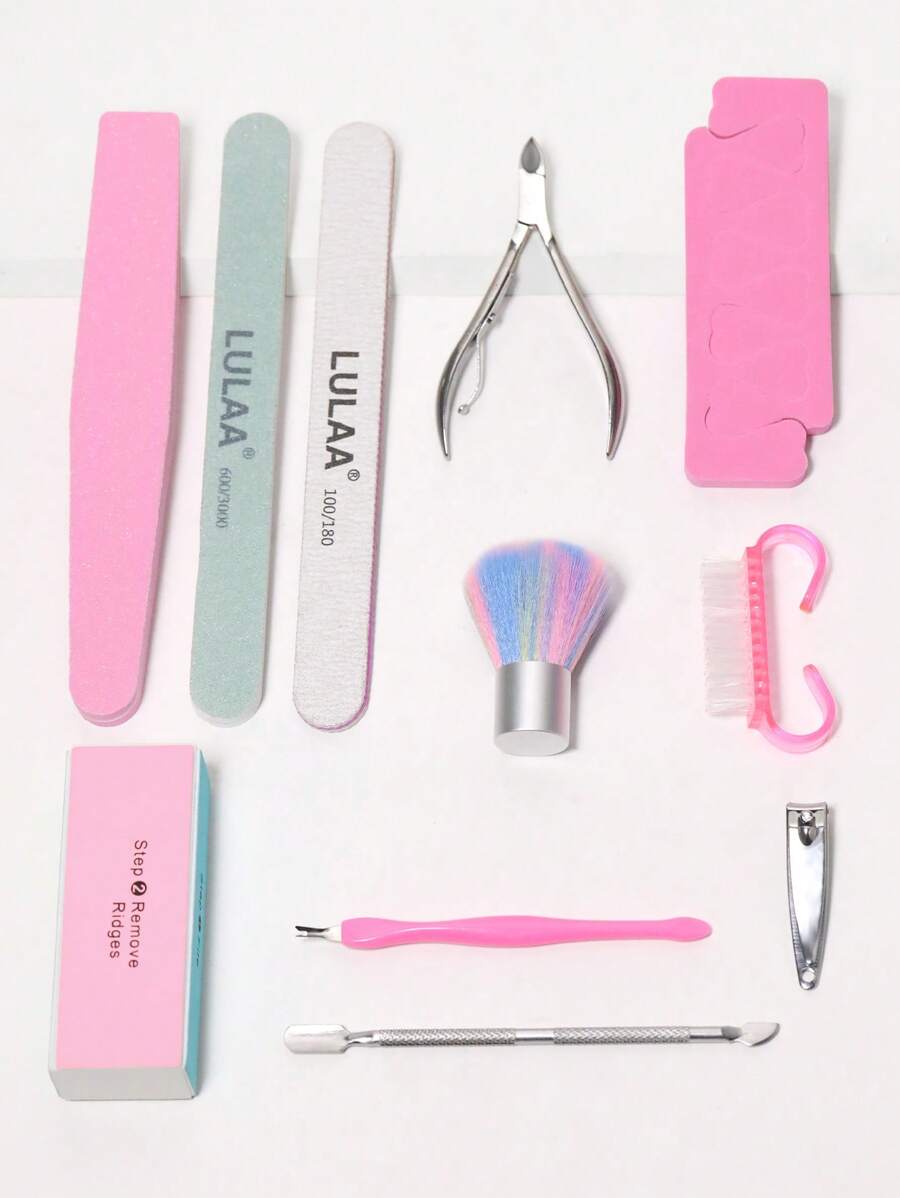11pcs Nail File & Dust Cleaning Brush & Clippers Set
