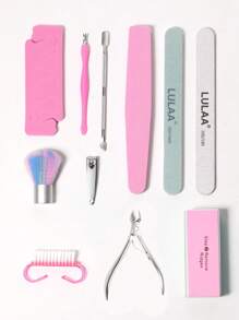 11pcs Nail File & Dust Cleaning Brush & Clippers Set