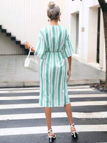 SHEIN Clasi Striped Print Belted Wrap Hem Dress - Multicolor - View 2