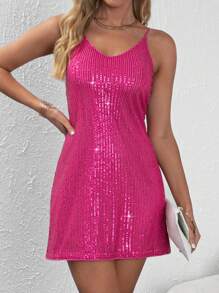 SHEIN Clasi Sequin Cami Dress Club Dress - Hot Pink - View 6