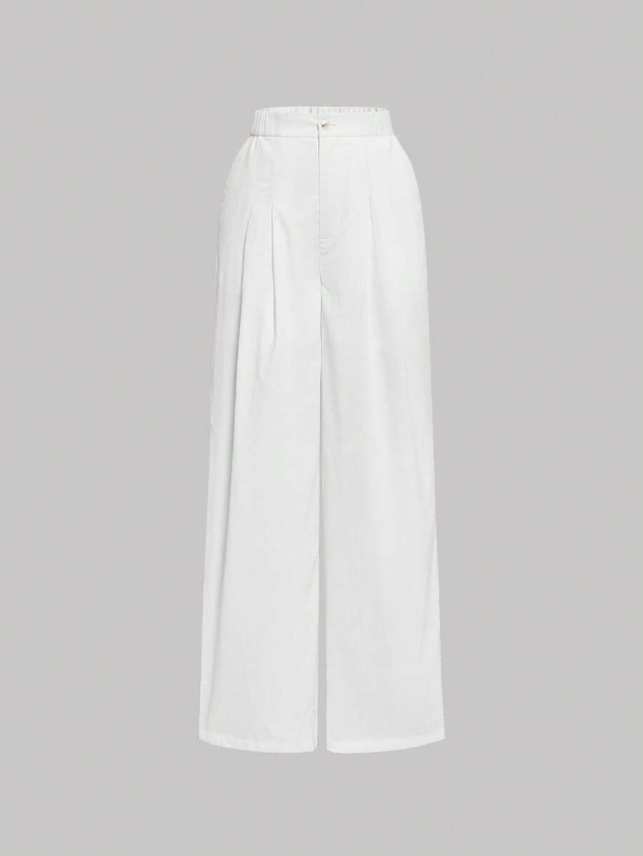 SHEIN MOD Solid Wide Leg Trousers - White - View 1