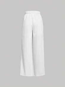 SHEIN MOD Solid Wide Leg Trousers - White - View 2