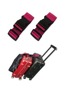 2入組行李綁帶手提箱帶3.8厘米可調節扣袋背包包裝帶旅行配件行李箱扣帶,適用於女性男性的旅行配件,新增行李帶,裝行李的帶帶,扣帶,便於旅行、飛行、公差等 - 玫紅色 - 查看 2
