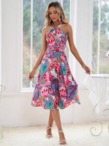 Aveloria Paisley Print Halter Dress