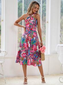 Aveloria Paisley Print Halter Dress