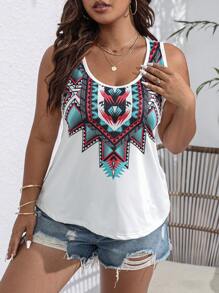 SHEIN LUNE Plus Geo Print Tank Top - White - View 5