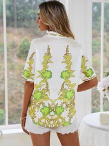 SHEIN Clasi Floral Print Button Front Shirt - Multicolor - View 2