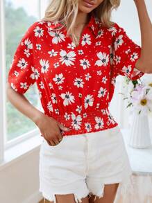 SHEIN LUNE Blusa con estampado floral - Rojo y blanco - Ver 4