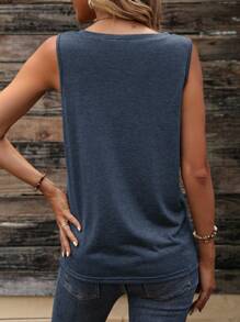 SHEIN LUNE Top tank unicolor con parche de bolsillo - Azul Marino - Ver 2