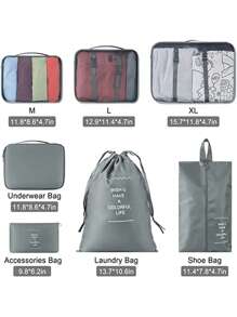 7入組，為您下一次旅行巧妙包裝：7入組旅行收納袋、立方體行李收納袋和旅行包 - 灰色 - 查看 3