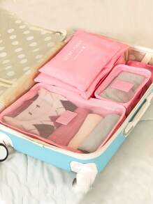 便携式大容量旅行6件装拉链收纳袋 - 粉色 - 查看 1