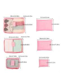 便携式大容量旅行6件装拉链收纳袋 - 粉色 - 查看 4