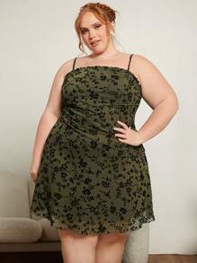 SHEIN CURVE+ Đầm Plus Size Lộ Lưng Xù nhỏ Hoa Tất cả trên in Thanh lịch - Nhiều màu - Xem 6