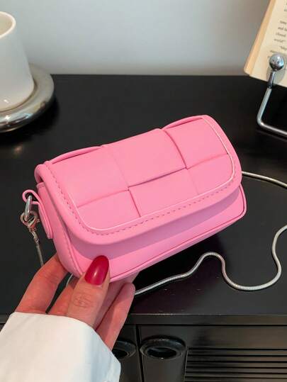 PU皮革方包迷你翻蓋鏈條編織細節