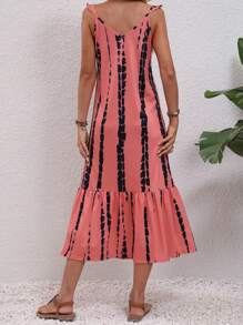 SHEIN LUNE Vestido de tirantes de tie dye bajo con fruncido - Naranja Coral - Ver 2