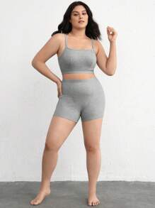 Quần short đi xe đạp cỡ lớn Melange sườn co giãn & thoải mái - Xám - Xem 6