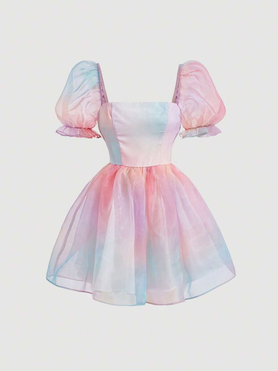 SHEIN MOD Đầm Tương phản Mesh Dây kéo Ombre Buổi tiệc - Nhiều màu - Xem 1