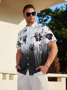 Manfinity Men Plus Floral Print Shirt - Black and White - View 3