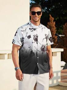 Manfinity Men Plus Floral Print Shirt - Black and White - View 4